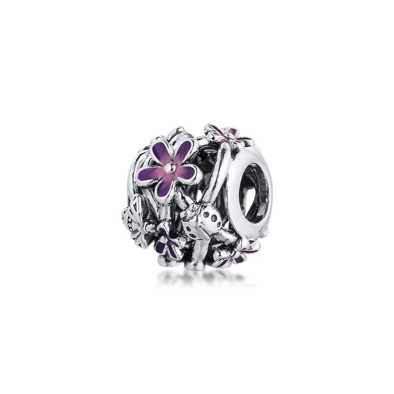 Purple Daisy Charm for Snake Chain Bracelets 925 Silver