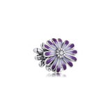 Purple Daisy Charm for Snake Chain Bracelets Sterling Silver Beads 925 Silver