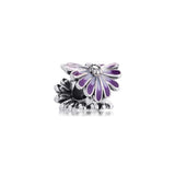 Purple Daisy Charm for Snake Chain Bracelets Sterling Silver Beads 925 Silver