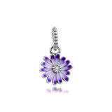 Sterling Silver Garden Purple Daisy Dangle Charm for Bracelets