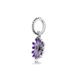Sterling Silver Garden Purple Daisy Dangle Charm for Bracelets