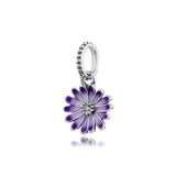 Sterling Silver Garden Purple Daisy Dangle Charm for Bracelets