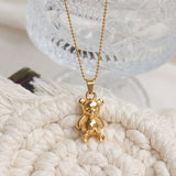 Cute Bear Pendant Sweater Chain Necklace, Titanium Steel, Girlfriend Gift