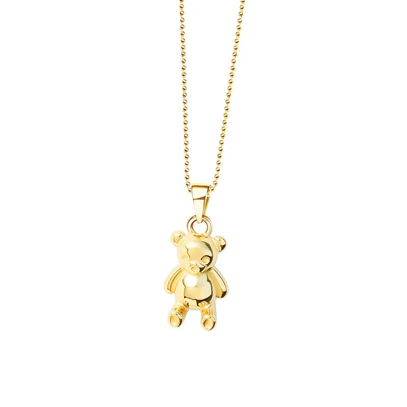 Cute Bear Pendant Sweater Chain Necklace, Titanium Steel, Girlfriend Gift