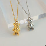 Cute Bear Pendant Sweater Chain Necklace, Titanium Steel, Girlfriend Gift