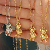 Cute Bear Pendant Sweater Chain Necklace, Titanium Steel, Girlfriend Gift
