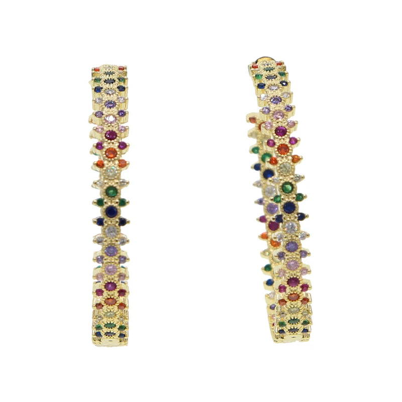 Rainbow CZ Paved Big Hoop Earrings for Women
