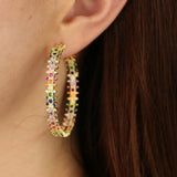 Rainbow CZ Paved Big Hoop Earrings for Women