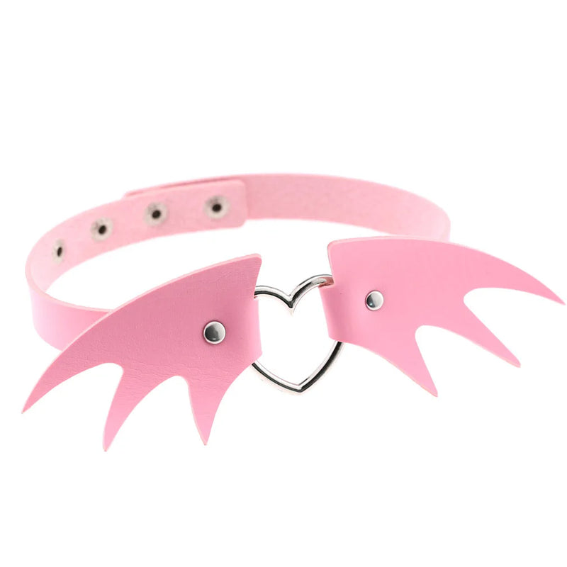 Goth Pink PU Leather Necklaces with Spike Rivet Sexy Collar
