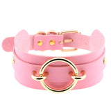 Goth Pink PU Leather Necklaces with Spike Rivet Sexy Collar