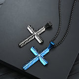 Men's Cross Pendant Necklace Stainless Steel Cubic Zirconia Chrome Plated