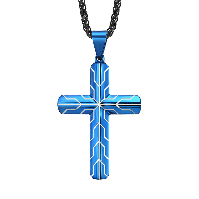 Men's Cross Pendant Necklace Stainless Steel Cubic Zirconia Chrome Plated
