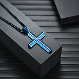 Men's Cross Pendant Necklace Stainless Steel Cubic Zirconia Chrome Plated