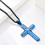 Men's Cross Pendant Necklace Stainless Steel Cubic Zirconia Chrome Plated