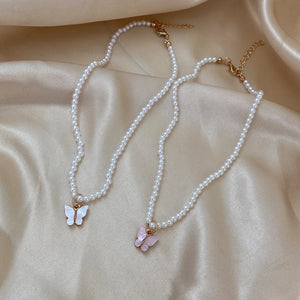 Butterfly Heart Choker Pearl Necklace for Women