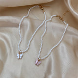 Butterfly Heart Choker Pearl Necklace for Women