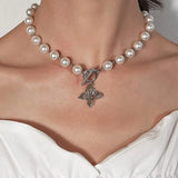 Butterfly Heart Choker Pearl Necklace for Women