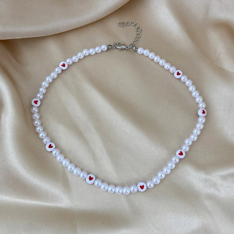 Butterfly Heart Choker Pearl Necklace for Women