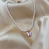 Butterfly Heart Choker Pearl Necklace for Women