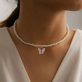 Butterfly Heart Choker Pearl Necklace for Women