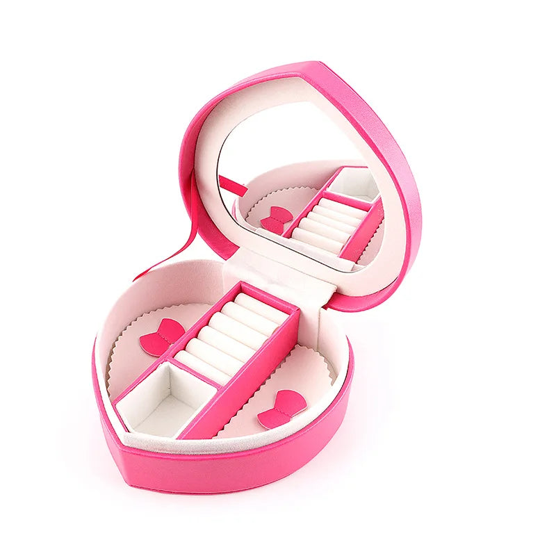 Heart Shape Jewelry Box Portable Travel Women Jewel Organizer Case