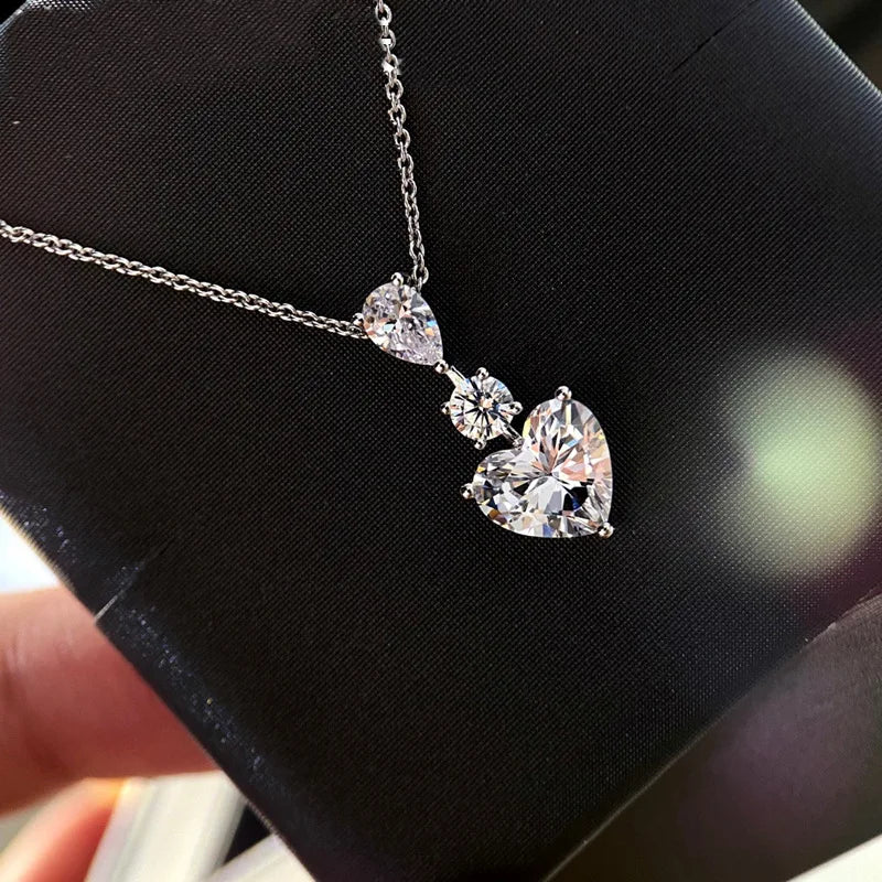 3ct Moissanite Heart Pendant 925 Sterling Silver Necklace