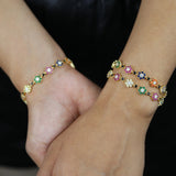 Rainbow CZ Daisy Flower Charm Bracelet for Girls