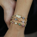 Rainbow CZ Daisy Flower Charm Bracelet for Girls
