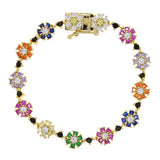 Rainbow CZ Daisy Flower Charm Bracelet for Girls