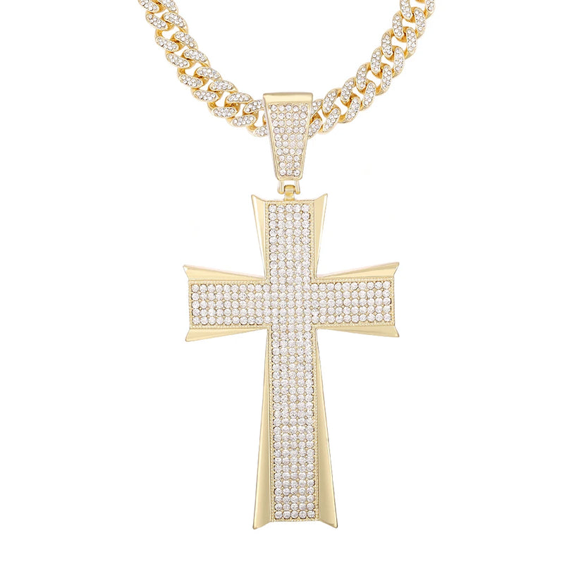 Hip Hop Large Cross Pendant Neck Chain Crystal Necklace for Men