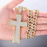 Hip Hop Large Cross Pendant Neck Chain Crystal Necklace for Men