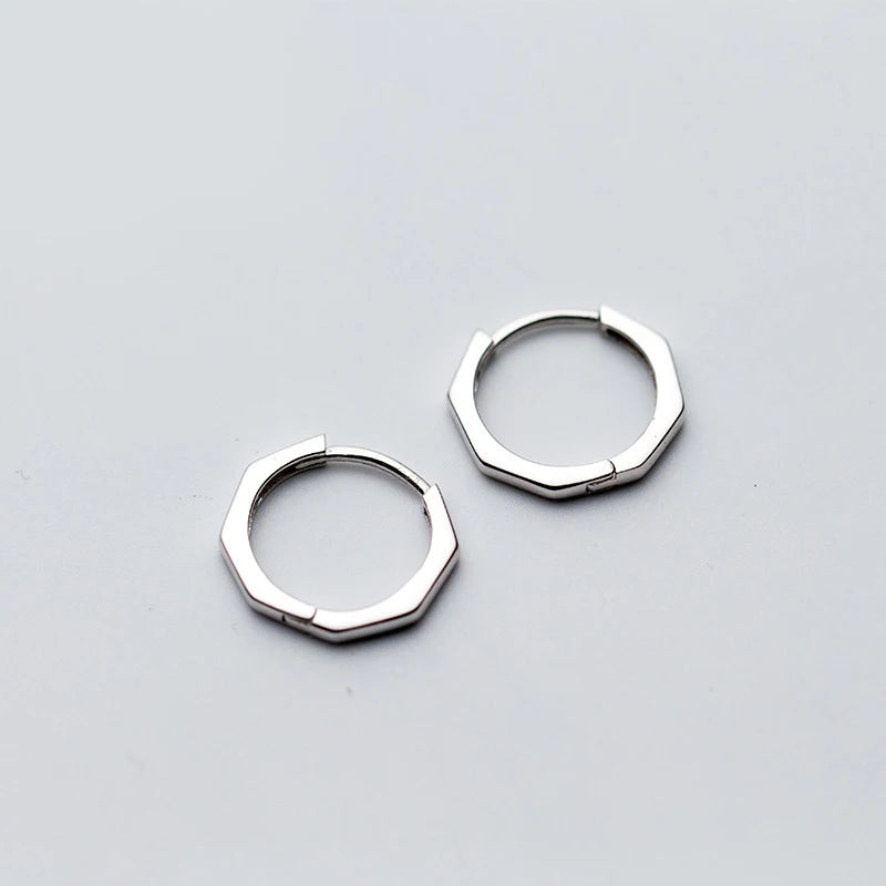 925 Silver Octagonal Short Earrings Fine Jewelry