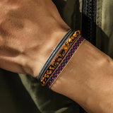 Men's 925 Silver Plated Cuff Bracelet with Tiger Eye Beads
