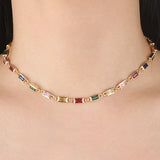 Copper Pendant Necklace Set with Square Cubic Zirconia - Women Jewelry Gift