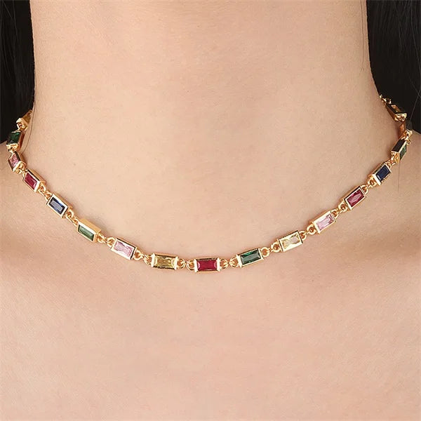Copper Pendant Necklace Set with Square Cubic Zirconia - Women Jewelry Gift
