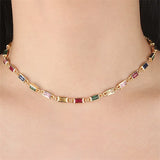 Copper Pendant Necklace Set with Square Cubic Zirconia - Women Jewelry Gift