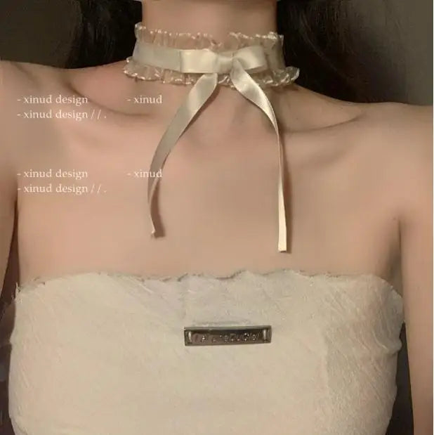 Charm Lace Bow Collarbone Chain Spring Necklace