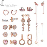 925 Sterling Silver Rose pan Earrings With Full Crystal
