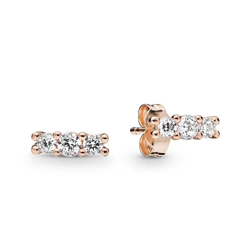 925 Sterling Silver Rose pan Earrings With Full Crystal
