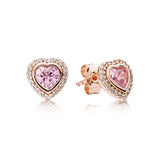 925 Sterling Silver Rose pan Earrings With Full Crystal