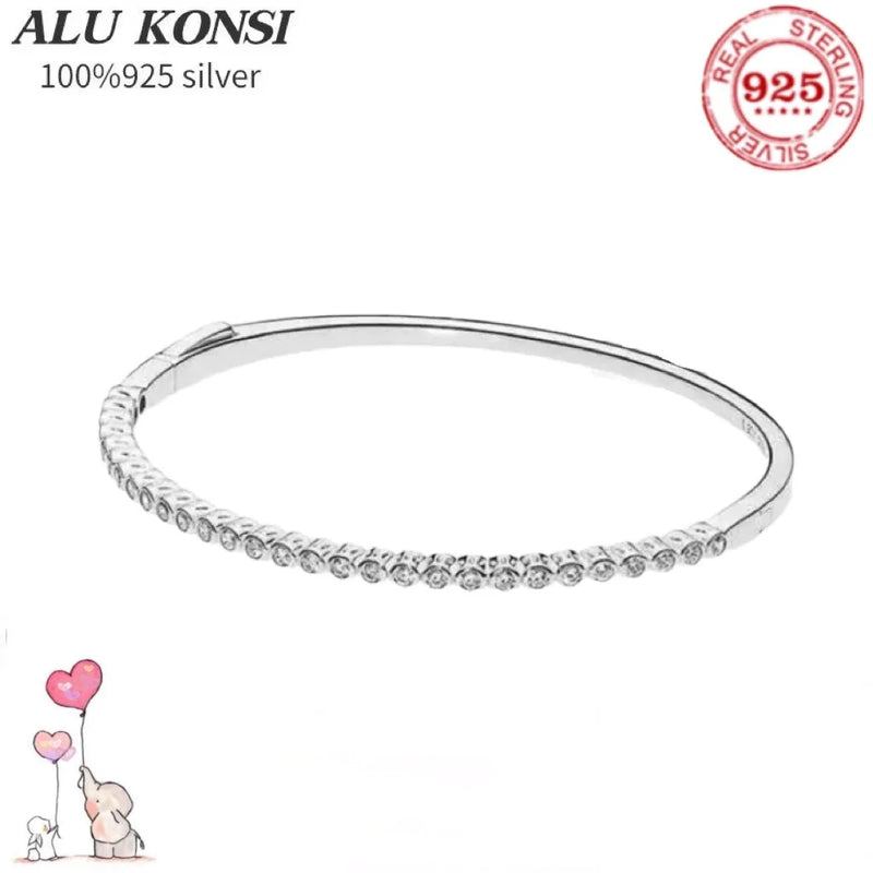 925 Sterling Silver Charm Bracelet with Crystal, DIY Jewelry