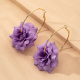 Chiffon Flowers Hoop Earrings Women Party Jewelry