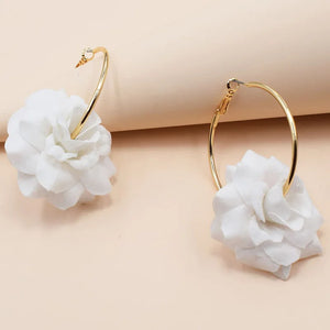 Chiffon Flowers Hoop Earrings Women Party Jewelry
