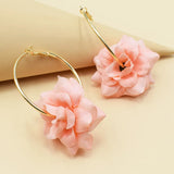 Chiffon Flowers Hoop Earrings Women Party Jewelry