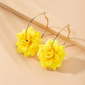 Chiffon Flowers Hoop Earrings Women Party Jewelry