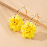 Chiffon Flowers Hoop Earrings Women Party Jewelry
