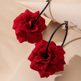 Chiffon Flowers Hoop Earrings Women Party Jewelry