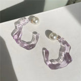 Korea Acrylic Pearl C-shaped Hoop Earrings Bling Resin Stud Statement Jewelry