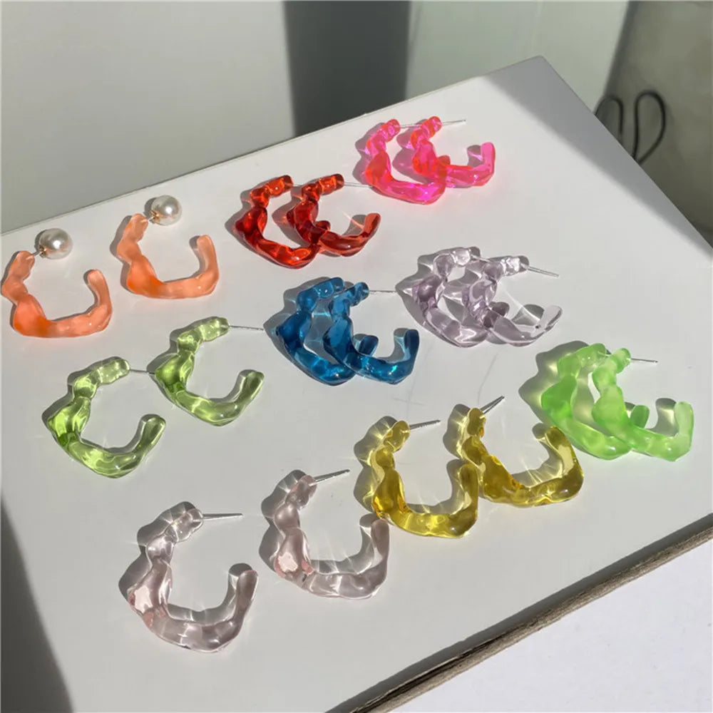 Korea Acrylic Pearl C-shaped Hoop Earrings Bling Resin Stud Statement Jewelry