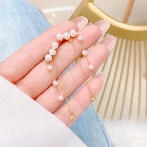 Korea Long Tassels Pearl Ear Stud Women Wedding Earrings Noble Gift